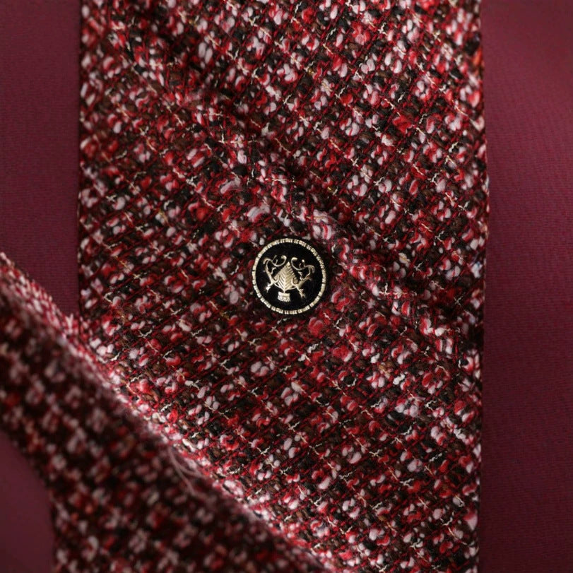Burgundy Tweed Jacket and Midi Skirt Set-Vyana Collective