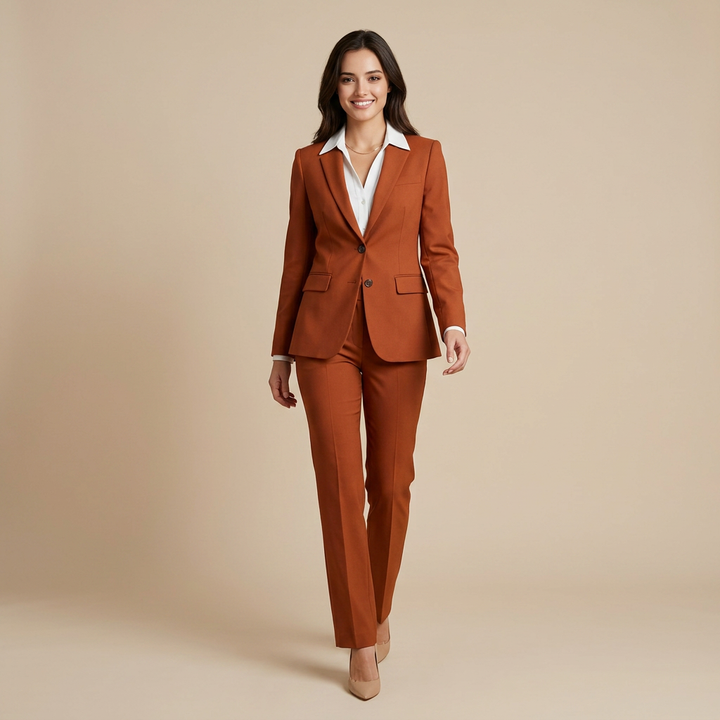 Caramel Power Tailored Single-Breasted 2-Piece Suit-Vyana Collective