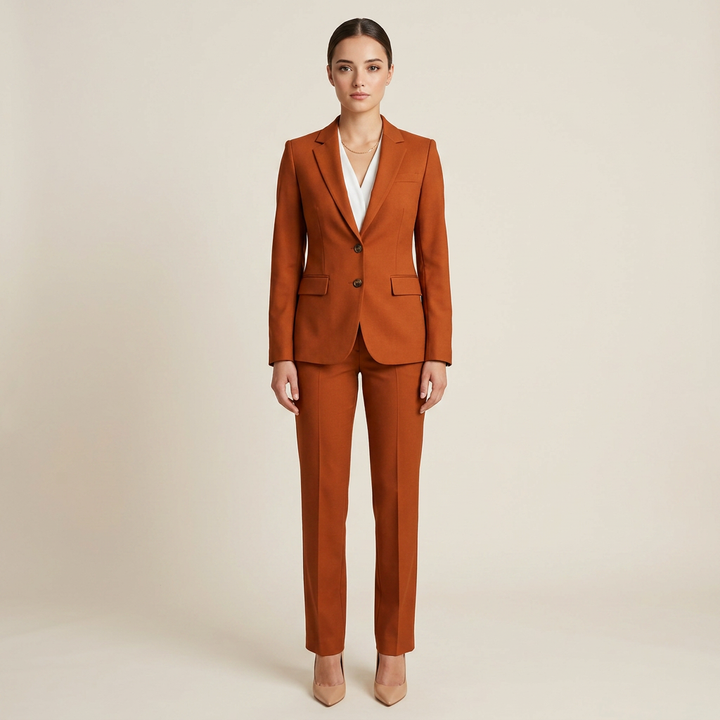 Caramel Power Tailored Single-Breasted 2-Piece Suit-Vyana Collective