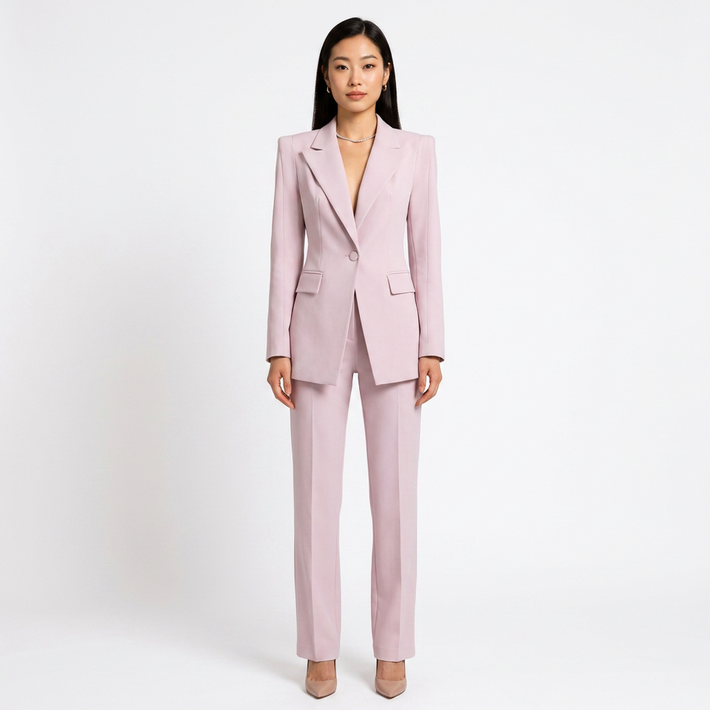 Carmine Pink Blazer and Flared Trousers Suit for Office and Formal Wear-Vyana Collective