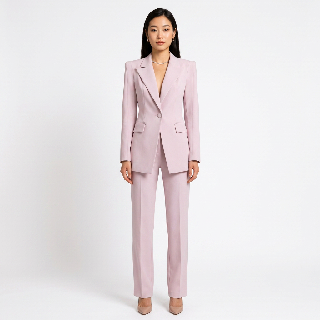 Carmine Pink Blazer and Flared Trousers Suit for Office and Formal Wear-Vyana Collective