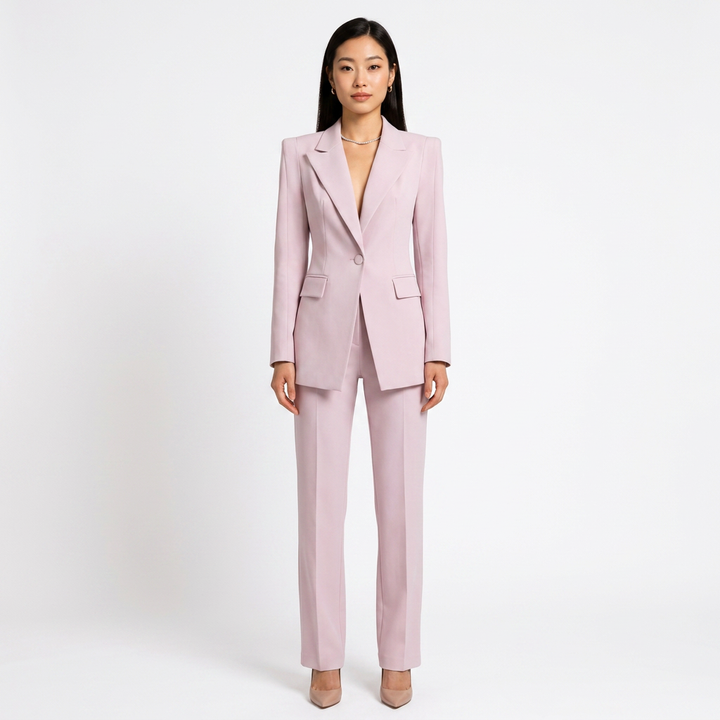 Carmine Pink Blazer and Flared Trousers Suit for Office and Formal Wear-Vyana Collective