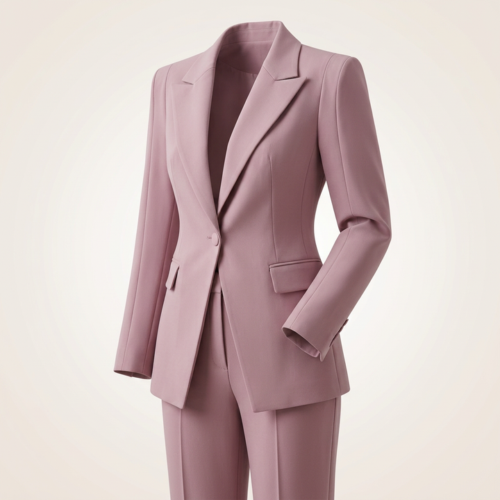 Carmine Pink Blazer and Flared Trousers Suit for Office and Formal Wear-Vyana Collective