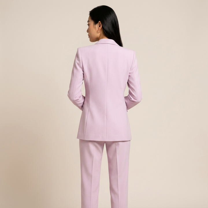 Carmine Pink Blazer and Flared Trousers Suit for Office and Formal Wear-Vyana Collective