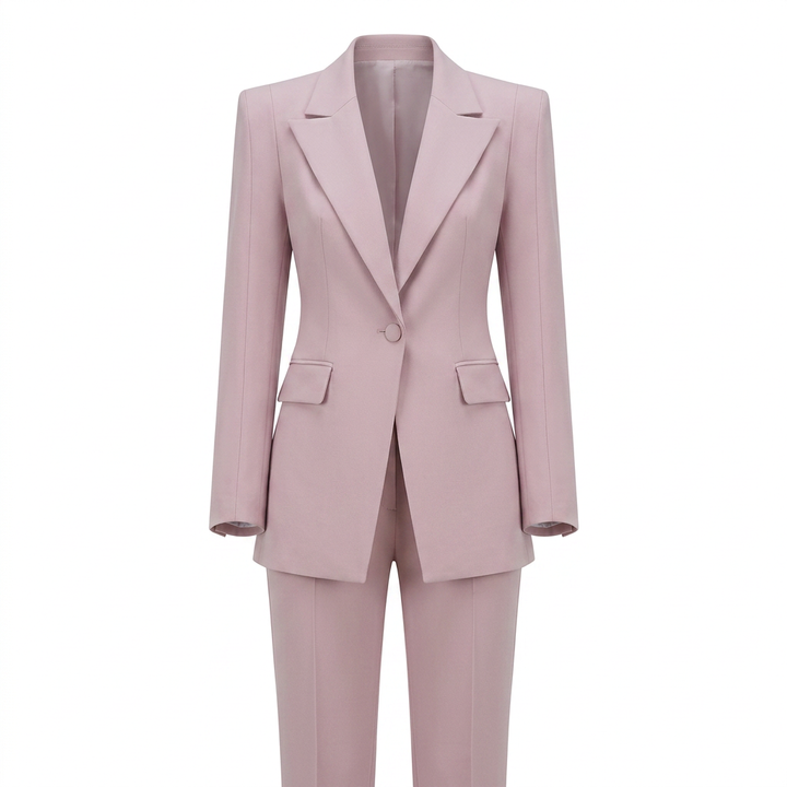 Carmine Pink Blazer and Flared Trousers Suit for Office and Formal Wear-Vyana Collective