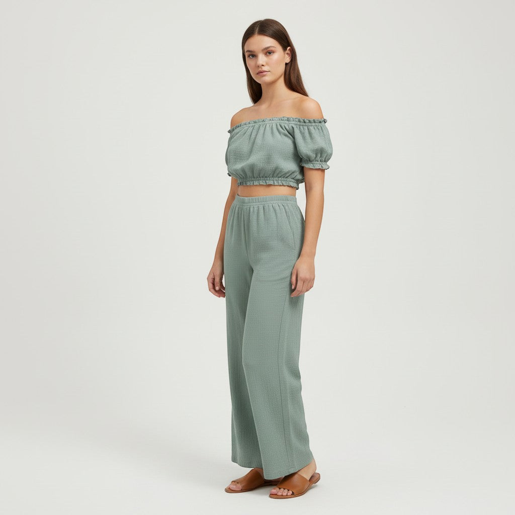Casual Sleeveless Top and Wide Leg Pants Set-Vyana Collective
