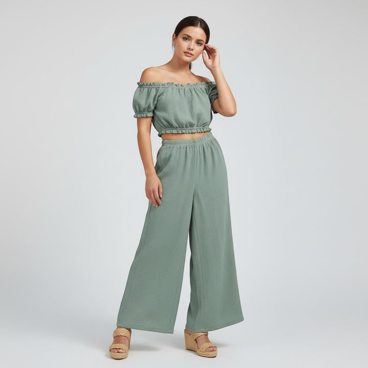 Casual Sleeveless Top and Wide Leg Pants Set-Vyana Collective