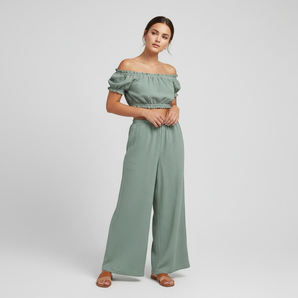 Casual Sleeveless Top and Wide Leg Pants Set-Vyana Collective