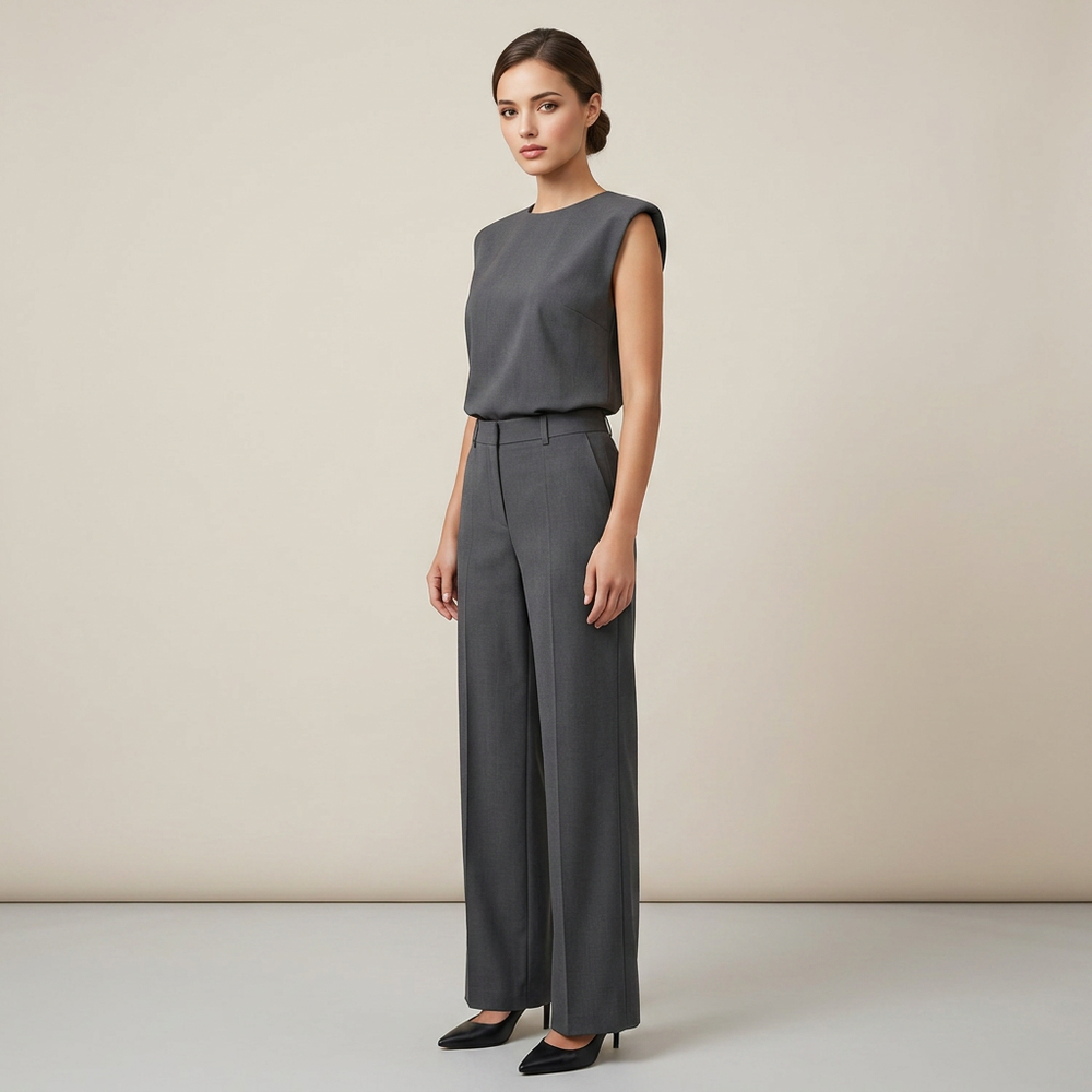 Charcoal Sleeveless Top & Wide-Leg Trouser Set-Vyana Collective