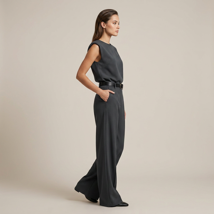 Charcoal Sleeveless Top & Wide-Leg Trouser Set-Vyana Collective