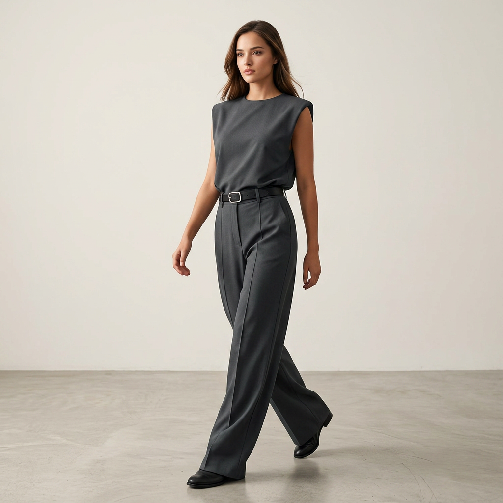 Charcoal Sleeveless Top & Wide-Leg Trouser Set-Vyana Collective