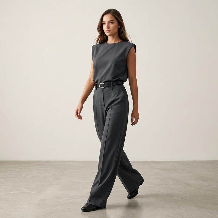 Charcoal Sleeveless Top & Wide-Leg Trouser Set-Vyana Collective