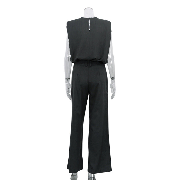 Charcoal Sleeveless Top & Wide-Leg Trouser Set-Vyana Collective