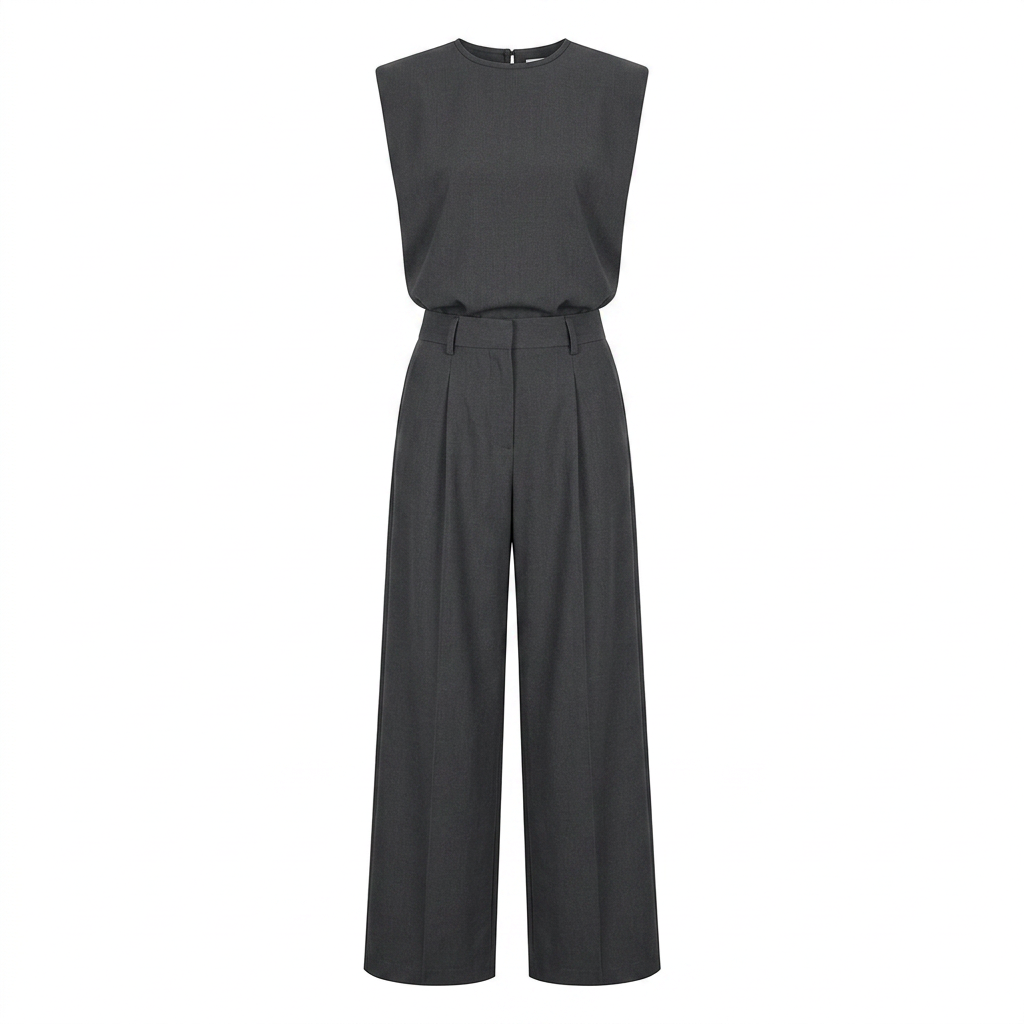 Charcoal Sleeveless Top & Wide-Leg Trouser Set-Vyana Collective