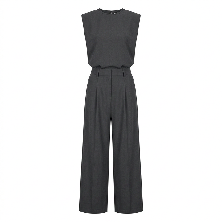 Charcoal Sleeveless Top & Wide-Leg Trouser Set-Vyana Collective