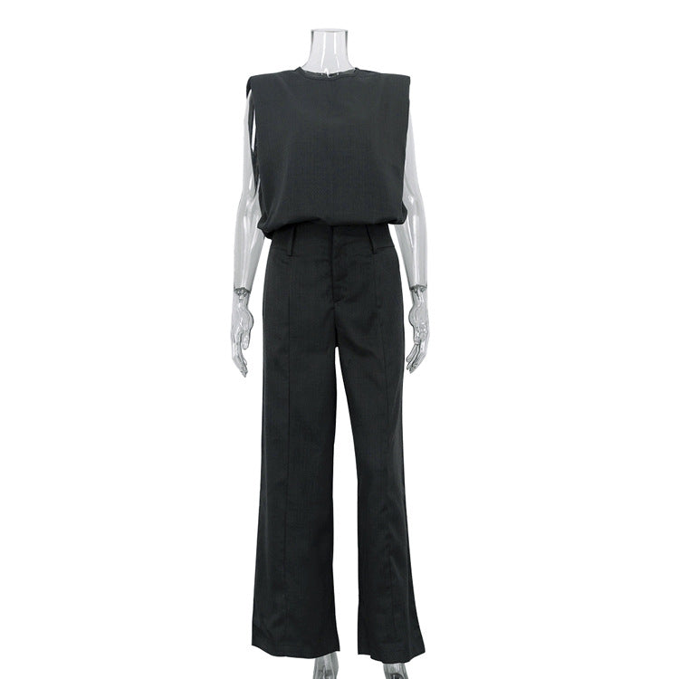 Charcoal Sleeveless Top & Wide-Leg Trouser Set-Vyana Collective