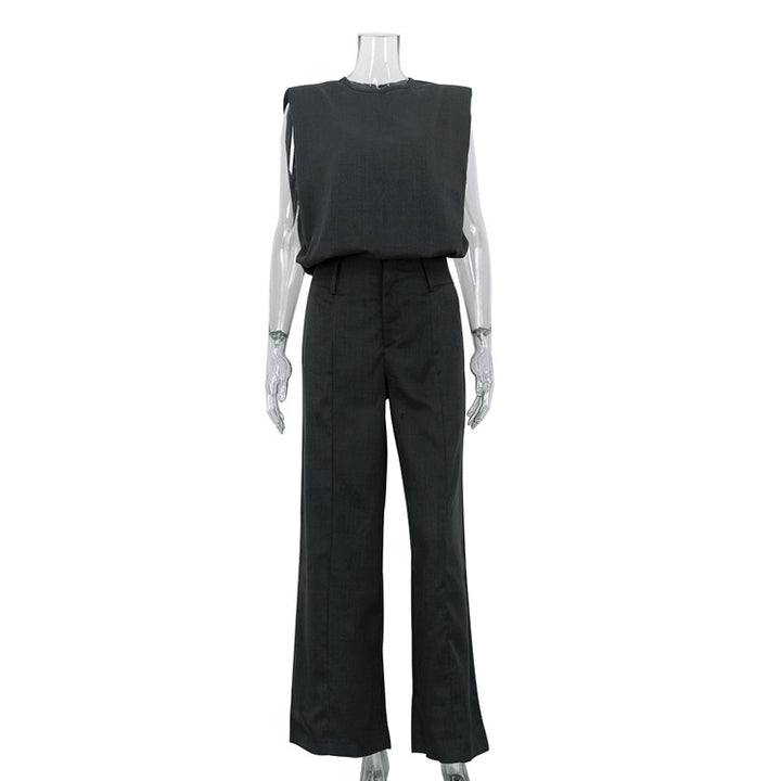 Charcoal Sleeveless Top & Wide-Leg Trouser Set-Vyana Collective