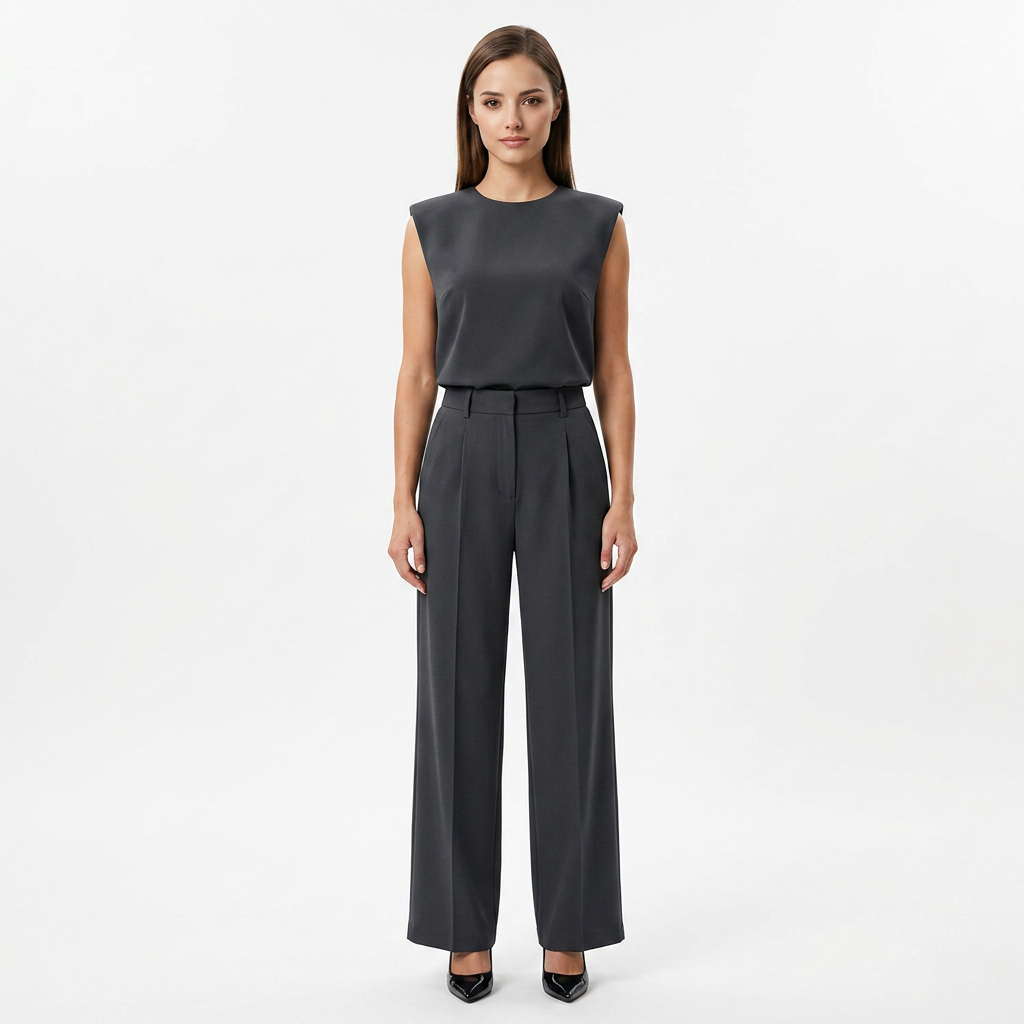 Charcoal Sleeveless Top & Wide-Leg Trouser Set-Vyana Collective