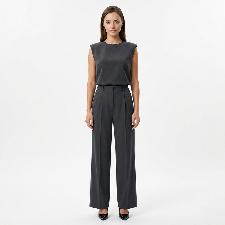 Charcoal Sleeveless Top & Wide-Leg Trouser Set-Vyana Collective