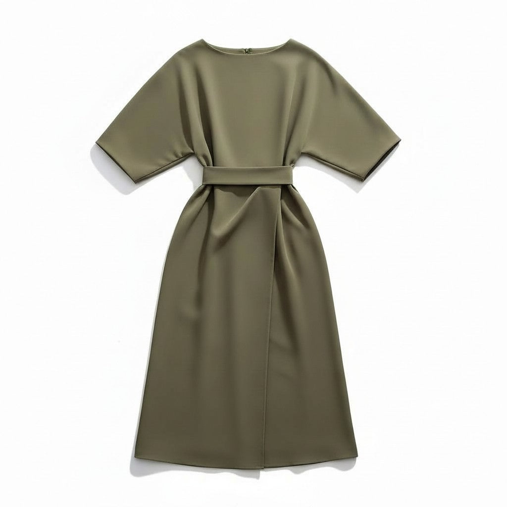 Chic Midi Dress with Belt-Vyana Collective
