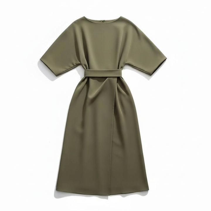Chic Midi Dress with Belt-Vyana Collective