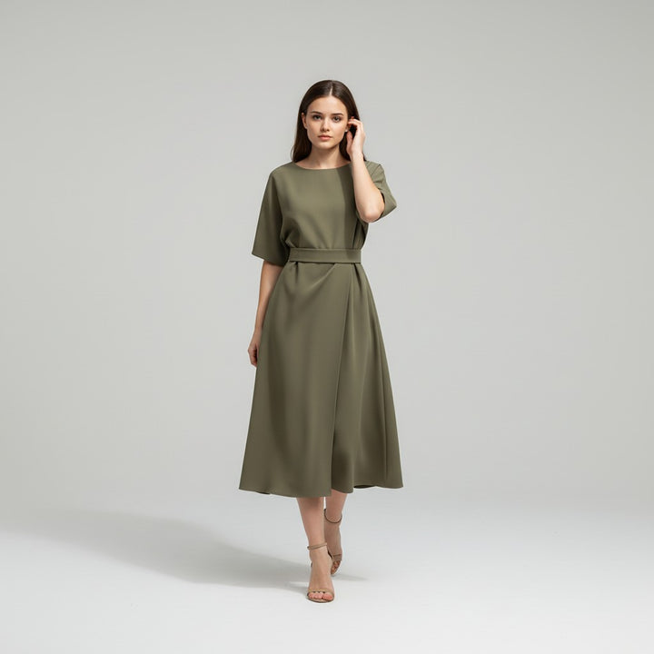 Chic Midi Dress with Belt-Vyana Collective