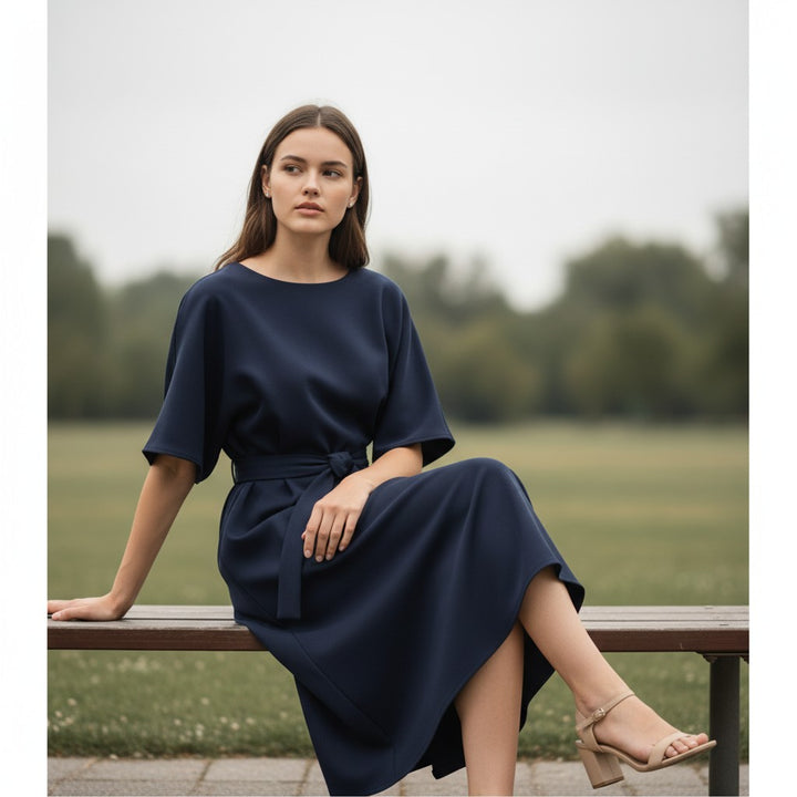 Chic Midi Dress with Belt-Vyana Collective