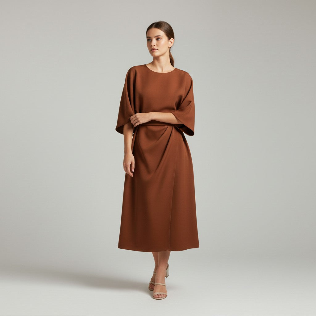 Chic Midi Dress with Belt-Vyana Collective