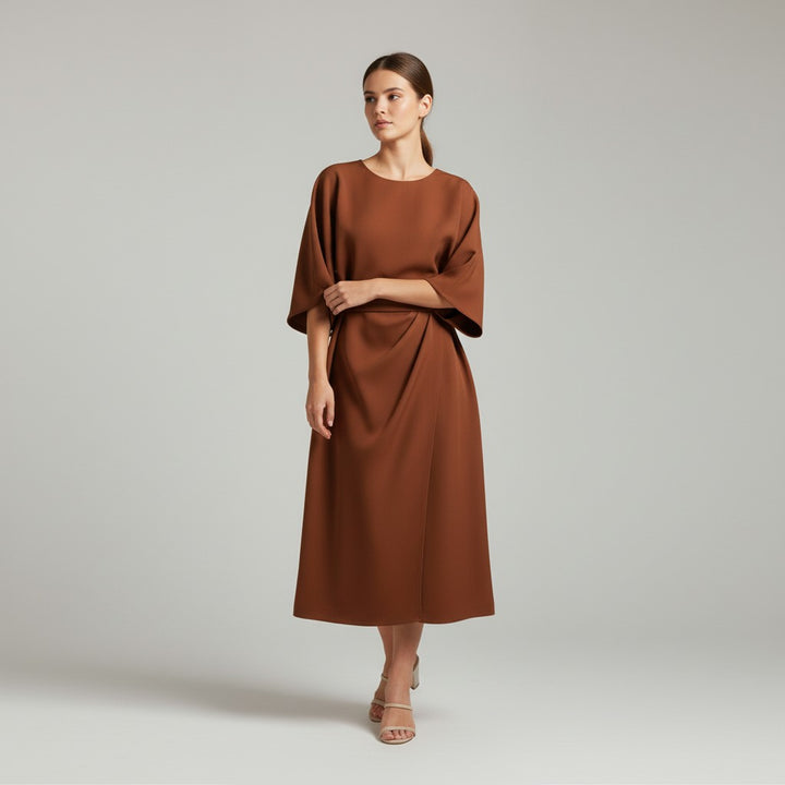 Chic Midi Dress with Belt-Vyana Collective