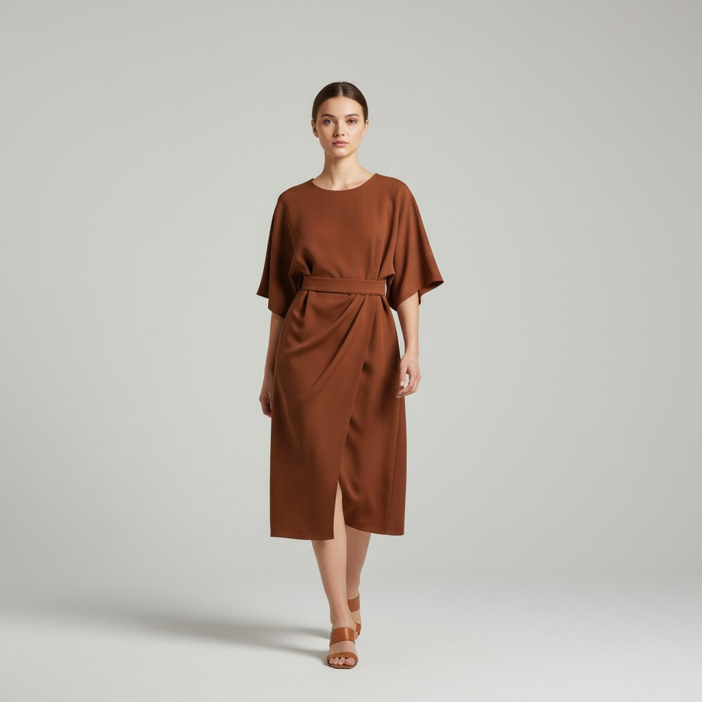 Chic Midi Dress with Belt-Vyana Collective