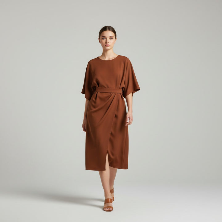 Chic Midi Dress with Belt-Vyana Collective
