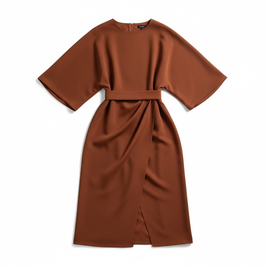 Chic Midi Dress with Belt-Vyana Collective