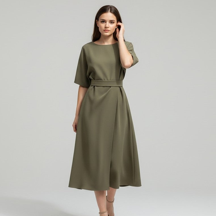 Chic Midi Dress with Belt-Vyana Collective