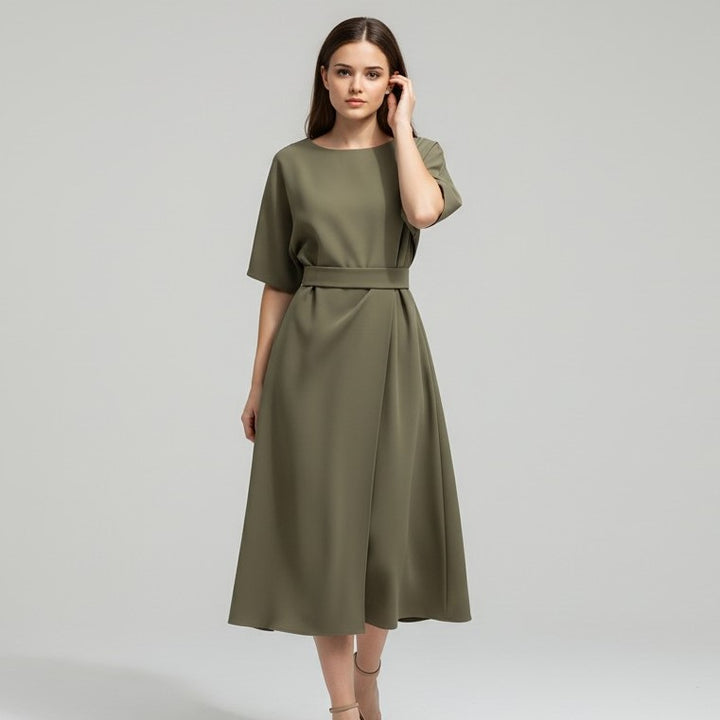 Chic Midi Dress with Belt-Vyana Collective