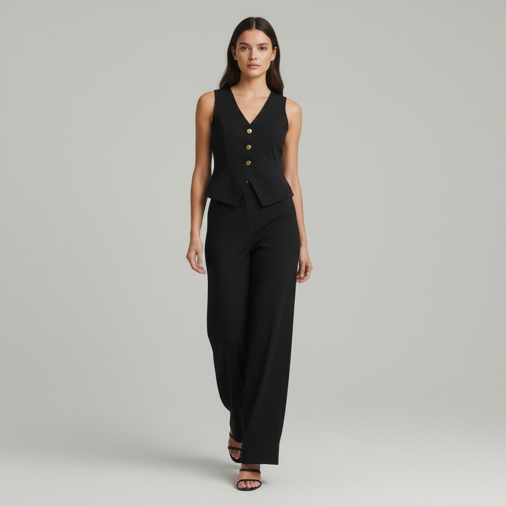 Chic Sleeveless Top and Pants Office Set-Vyana Collective