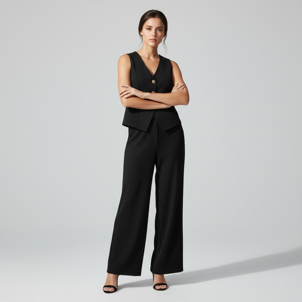 Chic Sleeveless Top and Pants Office Set-Vyana Collective