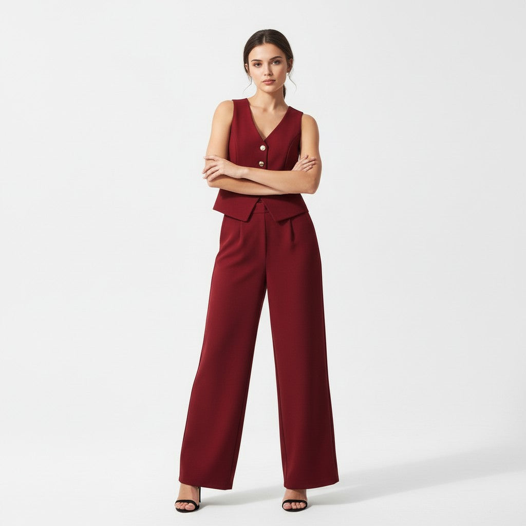 Chic Sleeveless Top and Pants Office Set-Vyana Collective