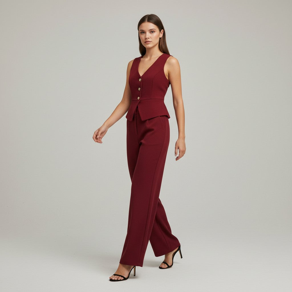 Chic Sleeveless Top and Pants Office Set-Vyana Collective