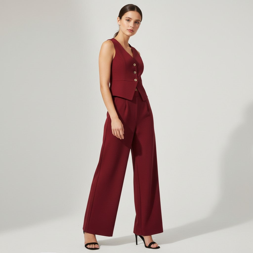 Chic Sleeveless Top and Pants Office Set-Vyana Collective