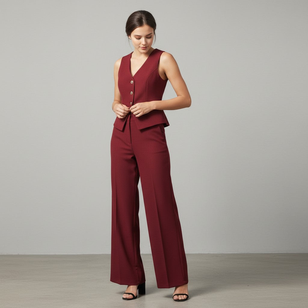 Chic Sleeveless Top and Pants Office Set-Vyana Collective