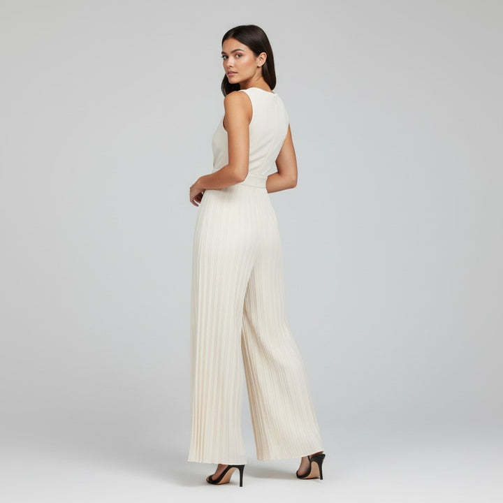 Chic V-Neck Pleated Waist-Cinching Slim Fit Jumpsuit-Vyana Collective