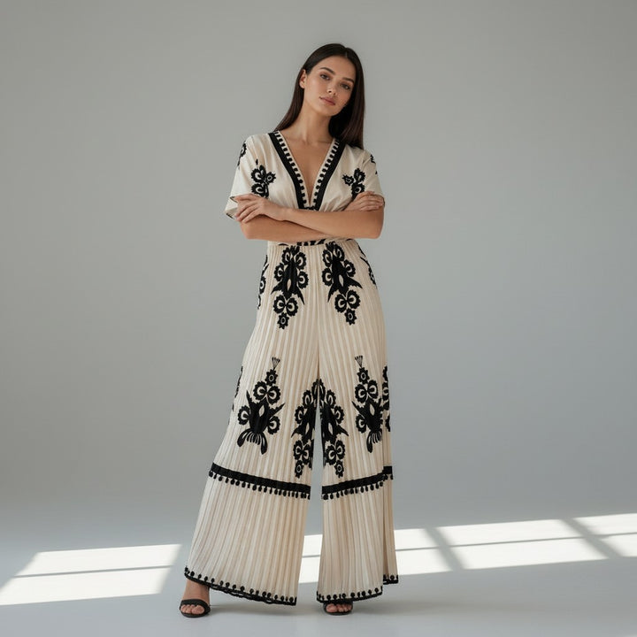 Chic V-Neck Waist-Cinching Women's Jumpsuit-Vyana Collective