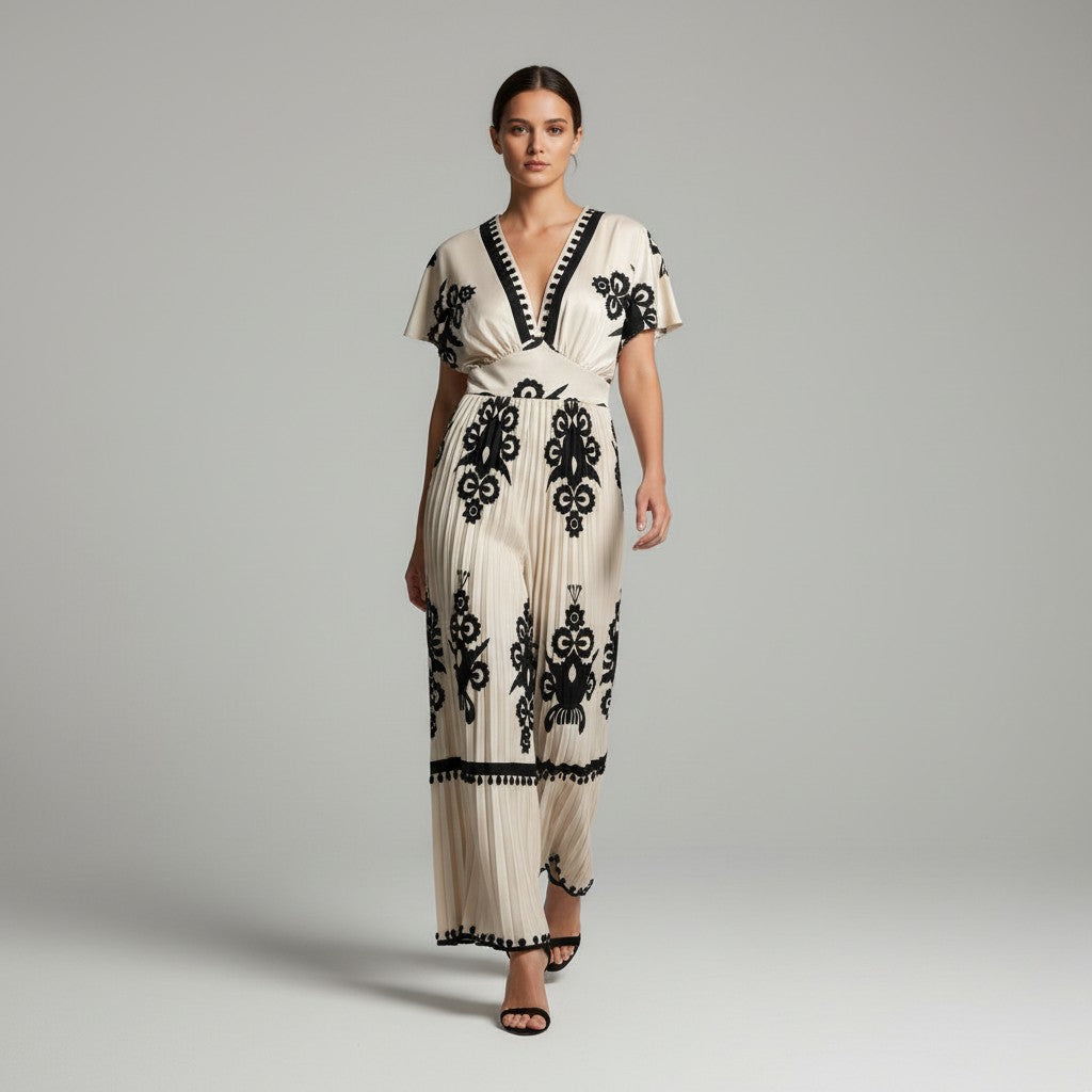 Chic V-Neck Waist-Cinching Women's Jumpsuit-Vyana Collective