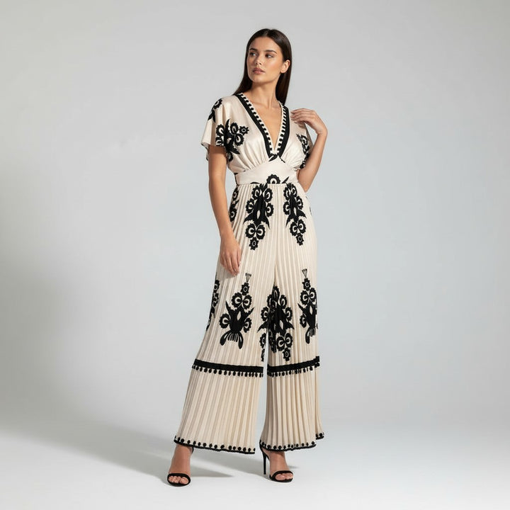 Chic V-Neck Waist-Cinching Women's Jumpsuit-Vyana Collective