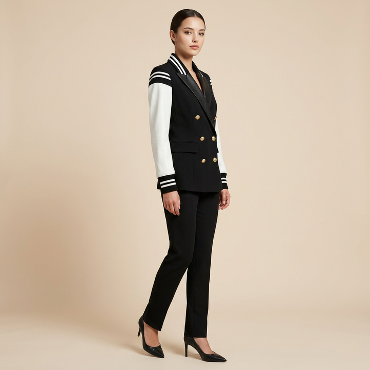Color Block Double Breasted Blazer for Executive Office Style Women-Vyana Collective