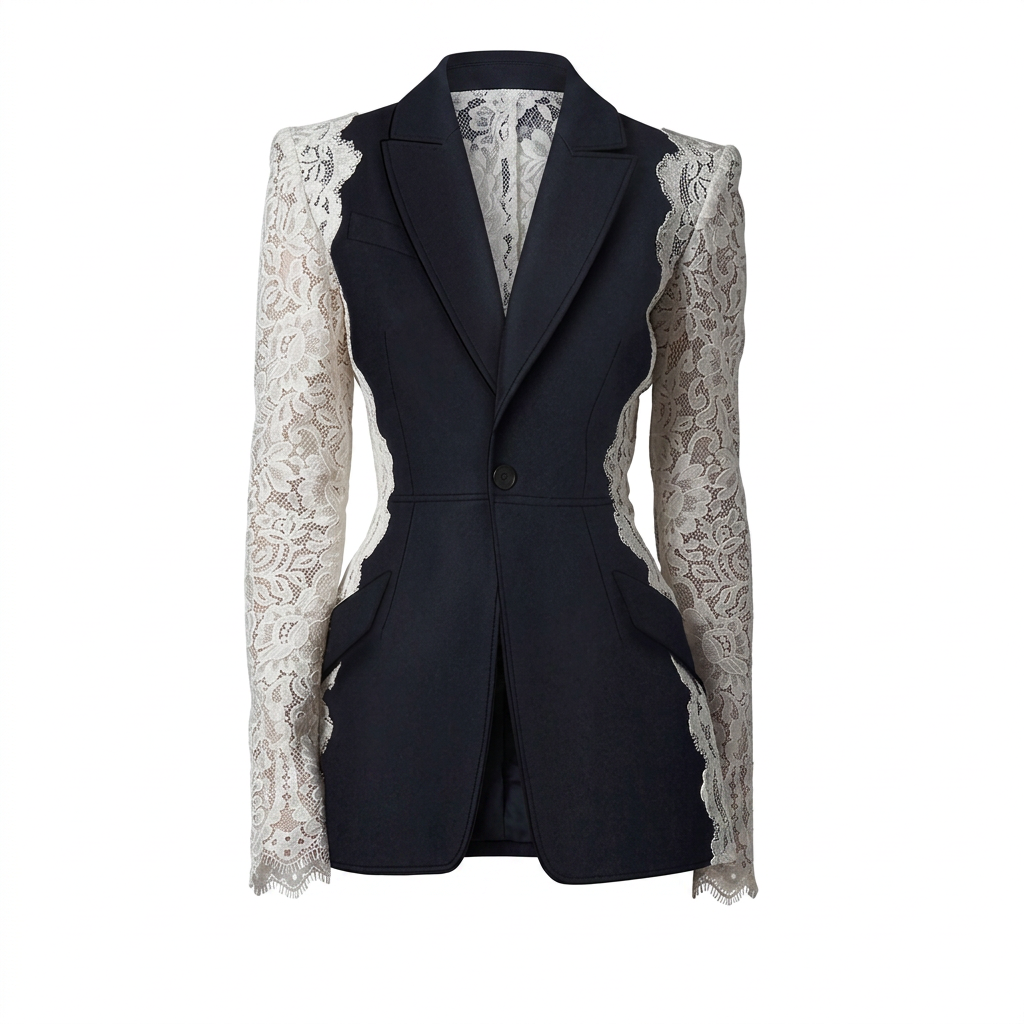 Color Block Lace Patchwork One Button Tailored Blazer for Meetings Ready and Modern Executive Style Women-Vyana Collective