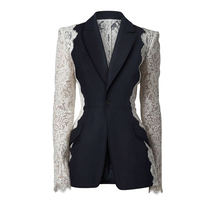 Color Block Lace Patchwork One Button Tailored Blazer for Meetings Ready and Modern Executive Style Women-Vyana Collective