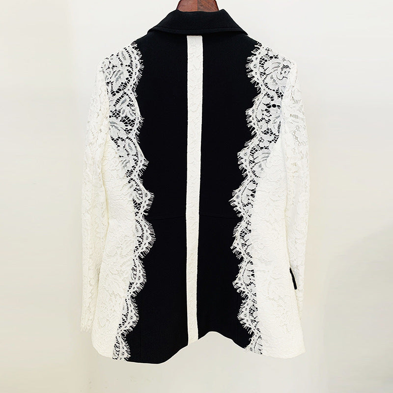 Color Block Lace Patchwork One Button Tailored Blazer for Meetings Ready and Modern Executive Style Women-Vyana Collective