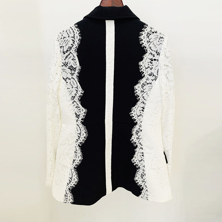 Color Block Lace Patchwork One Button Tailored Blazer for Meetings Ready and Modern Executive Style Women-Vyana Collective