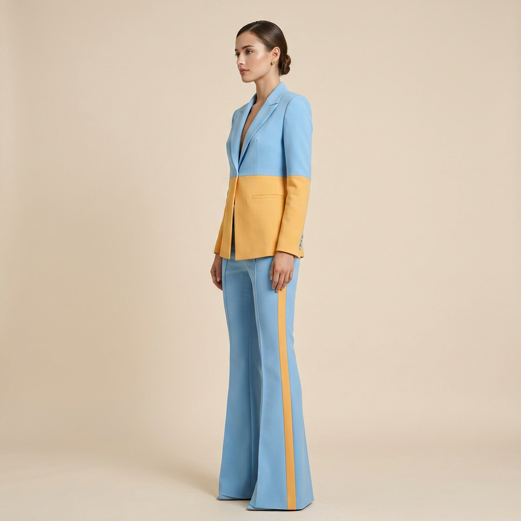 Color Block One-Button Blazer and Flared Pants Set for Meetings Ready Women-Vyana Collective